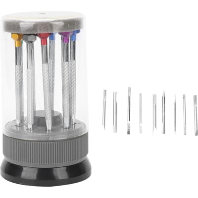9-delige Schroevendraaierset Platte Kop Kruiskop Schroevendraaiers Kit met Roterende Basis Horlogereparatie white
