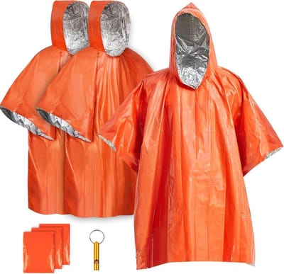 Noodsurvival-poncho en noodslaapzak - 3 stuks - 100 x 130 cm - thermo-Mylar-foliecoating - voor warmtebehoud en regen