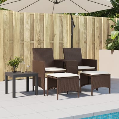 vidaXL - Tuinbank - 2-zits - met - tafel - en - voetenbanken - poly - rattan - bruin