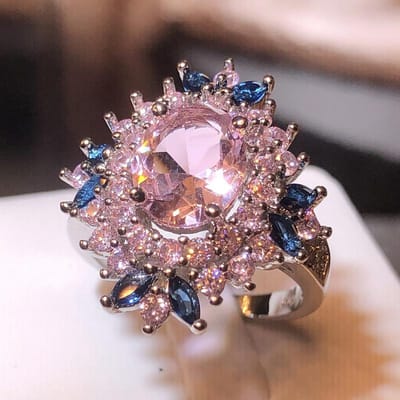 Luxe Verlovingsringen Voor Vrouwen Accessoires Trouwring Roze Steen Glanzend Champagne AAA Zirkonia Vrouwen Ring 10 gray