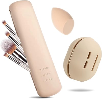 Set van 2 silicone houders voor make-upkwasten en sponsen, draagbare cosmetica-opbergdoos voor reizen en organisatie