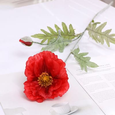 Klaproos - 2-koppig rood - zijden bloemen - 3 stelen - onderhoudsvrij - 74 cm - kunstbloemen