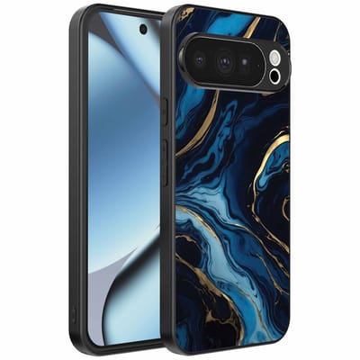 Geschikt voor Google Pixel 10 Pro Telefoonhoesje met marmer opdruk - TPU backcover case gold blue marble design - Goud Blauw - Smartphonica geschikt voor Google Pixel 10 Pro