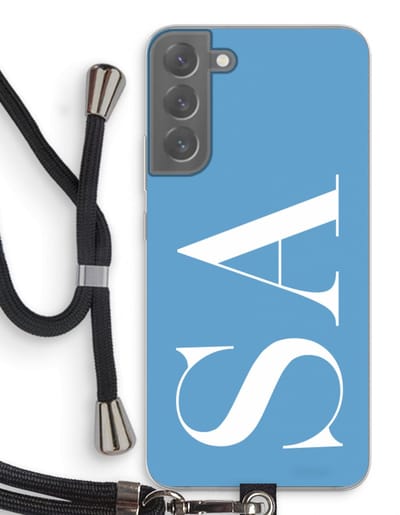 Gepersonaliseerd - Case Company® - Hoesje met koord geschikt voor Samsung Galaxy S22 Plus hoesje met Koord - Monogram N°2 - Telefoonhoesje met Zwart Koord - Bescherming aan alle Kanten en Over de Schermrand