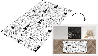 Keukenloper - Loper keuken - Muziek - Patronen - Zwart Wit - 120x60 cm - Keukenloper vinyl