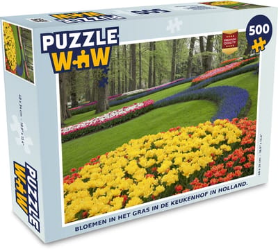 Puzzel Bloemen in het gras in de Keukenhof in Holland. - Legpuzzel - Puzzel 500 stukjes