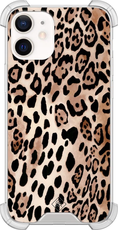 Casimoda® hoesje - Geschikt voor iPhone 12 Mini - Luipaard print bruin - Shockproof case - Extra sterk - TPU/polycarbonaat - Bruin/beige, Transparant
