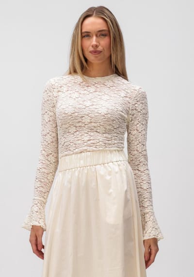 Notre-V Nv-hillechien Lace Top Tops & T-shirts Dames - Shirt - Ecru - Maat XS