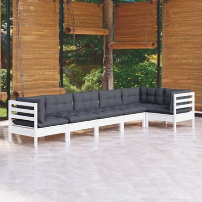 vidaXL - 6-delige - Loungeset - met - kussens - grenenhout - wit