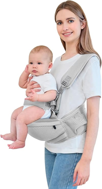 Draagzak Heupzitje - Babydrager Peuterdrager - Comfortabel Dragen - Ergonomisch M-vormig zitje - 30x20x10cm 400g - Grijs
