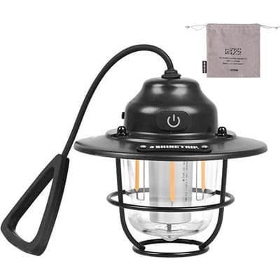 Draadloze campinglamp Draagbaar opgehangen licht Buiten Retro tentlicht Huisatmosfeer Lantaarn zwart