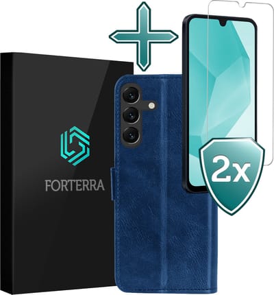 Hoesje Met 2x Screenprotector - Geschikt voor Samsung Galaxy A16 - Luxe Pasjeshouder - Flip Case - Bookcase Portemonee - Kunstleer Book Case - Flipcase Hoes - Book Cover - Walletcase - Portemonneehoes - Donkerblauw
