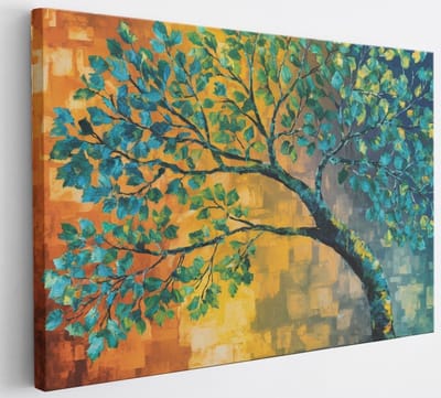 Saammp Canvas Schilderij - boom met blauwe bladeren - Abstract - 30x20 - Foto op canvas - Wanddecoratie - Muurdecoratie Woonkamer - Slaapkamer decoratie - Canvas Print
