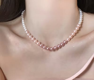 N3 Collecties Tweekleurige Parelketting met Zacht Roze Verloop Voor Vrouwen