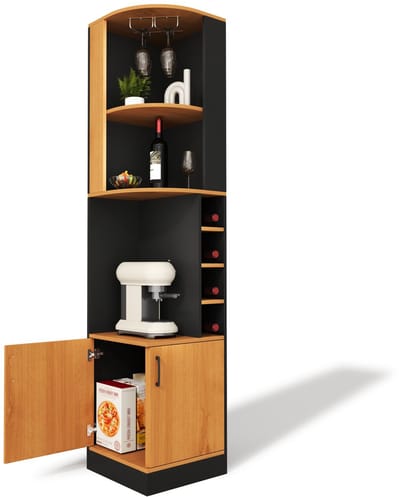 Hoek Wijnkast - Hoge Barkast - Met Glazenhouder - Wijnvakken En Deuren - Vrijstaand – Woonkamer En Keuken – 40x40x182cm - MDF Hout