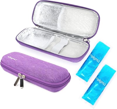 Insuline koeltas voor diabetici met 2 koeltassen voor spuiten en pennen, paars, 8.5 x 3.2 x 1.7 inch, ideaal voor onderweg en opslag