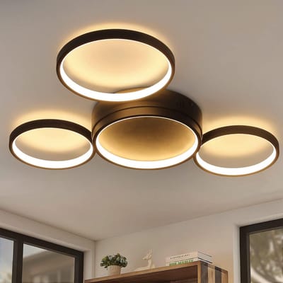 NETTLIFE Plafondlamp LED - Zwart - Ringe Design - 4-Lichts - Metaal - 3000K Warm wit Licht - Moderne Plafondverlichting - 29W - voor Woonkamer | Slaapkamer | Eetkamer
