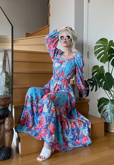 Blousejurk/SIRMAZA/BLAUW/BLOEMIG