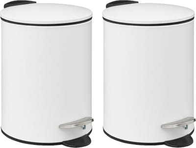 5Five Pedaalemmer - 2x - wit - metaal - 3L - 23 cm - soft close - voor badkamer en toilet