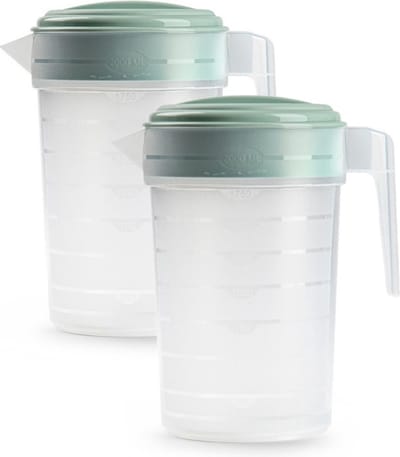 Plasticforte Waterkan - 2x - 2L - mintgroen/transparant - met deksel - kunststof - schenkkan