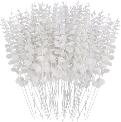 Kunsttakken met blaadjes, 38 cm, voor bruidsboeket en woondecoratie, 72 stuks, wit