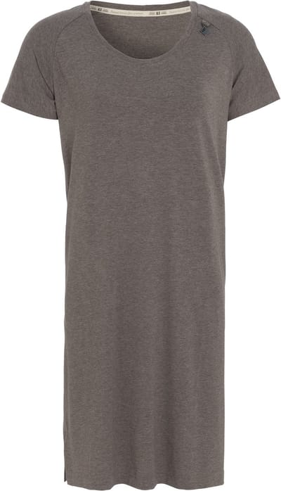 Knit Factory Lily Jurk - Dames midi-jurk met ronde hals - Rechte jurk - Korte mouwen - Jurk voor het voorjaar en de zomer - Taupe - M