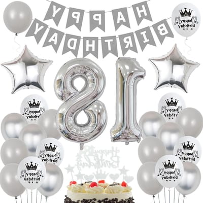 Zilveren grijze ballonnen voor 18e verjaardag, feestdecoratie voor jongens en meisjes, verjaardag versiering 18 jaar, ballonnen voor verjaardagsfeest