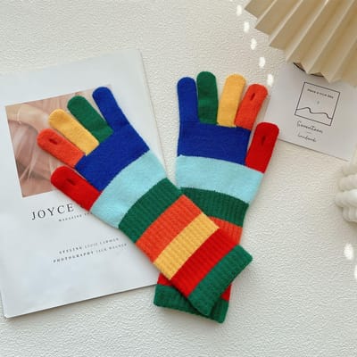 Koreaanse Nieuwe Regenboog Handschoenen voor Dames In de Winter Warme Wol Halve Vinger Handschoenen Amerikaanse Street Fashion Veelzijdige Fiets Trend One Size blue