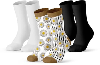 Sock My Feet - Sokken Dames - 3-Pack - Maat 36-38 - Duurzaam & Naadloos - Daisy Print & Effen