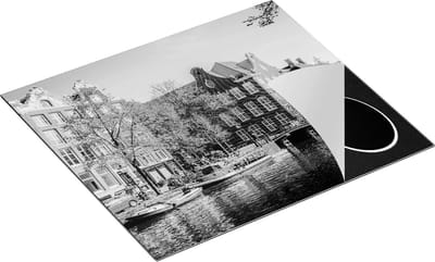 Chefcare Inductie Beschermer Amsterdamse Gracht tijdens Zonsondergang - Zwart Wit - 60x50 cm - Afdekplaat Inductie - Kookplaat Beschermer - Inductie Mat