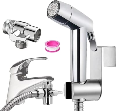 Bidet Handdouche Set voor Babyverzorging met RVS Slang en Haak, M22 x M24 Waterkraan Dispenser, Wand- of Toiletmontage, Ideaal voor Hygiëne en Comfort
