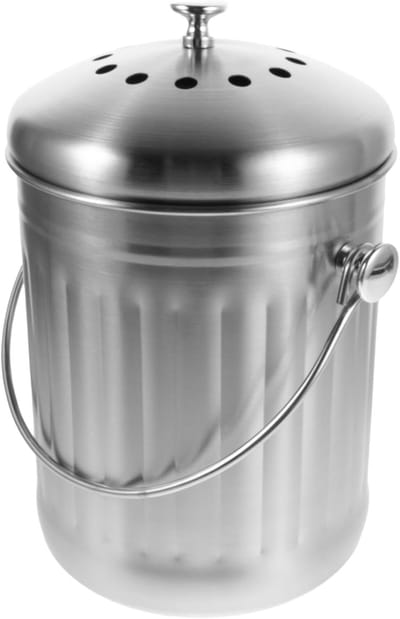 Keuken Compostbak - Afvalbak Voedselresten - Composteren Binnenshuis - Geurvrij Deksel - 30 x 18.5 cm - Zilver