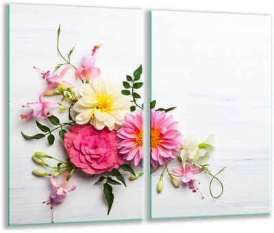 TMK ArtDeko - Glas Snijplank - 2x 30x52cm - Kleurrijk Bloemenmotief - Veilig en Hygiënisch