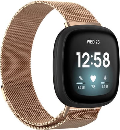 Strap-it Luxe Milanese band - Milanees bandje geschikt voor Fitbit Versa 3 / Fitbit Sense - rosé goud - Maat: Maat S