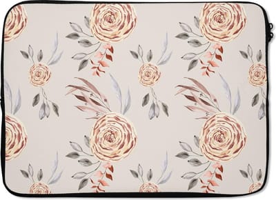 Laptophoes 14 inch - Rozen - Bloemen - Goud - Patroon - Laptop sleeve - Binnenmaat 33x23 cm - Zwarte achterkant
