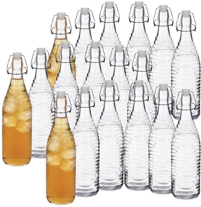 Alessandro Beugelflessen / weckflessen Linea - glas - 18x stuks - luchtdicht - 1 liter - waterfles - sierlijk motief