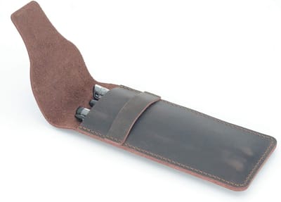 Handgemaakte Leren Pennenhouder voor Notitieboeken - Luxe Pennenpouch in Donkerbruin, Ideaal voor Schrijven en Organiseren
