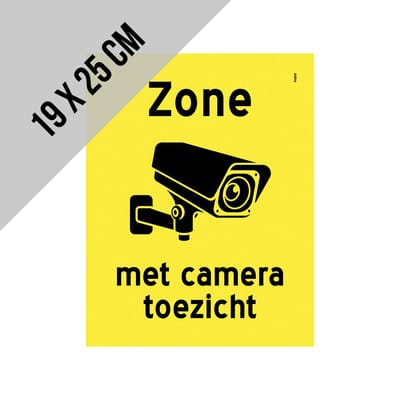 Pictogram/ bord | "Zone met cameratoezicht" | 19 x 25 cm | Kunststof | CCTV | Toezicht | Camera bewaking | Geel | 1 stuk