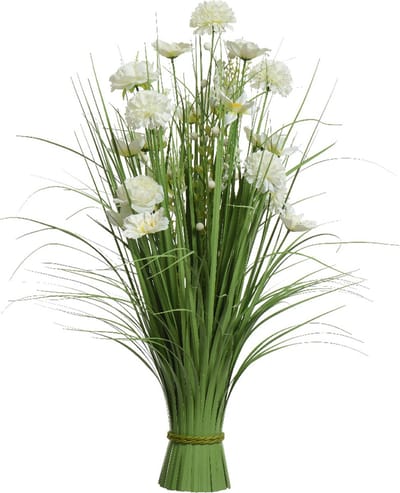 Everlands Kunstplant siergras bundel - groen / wit - 35 x 70 cm - kunstbloemen boeket