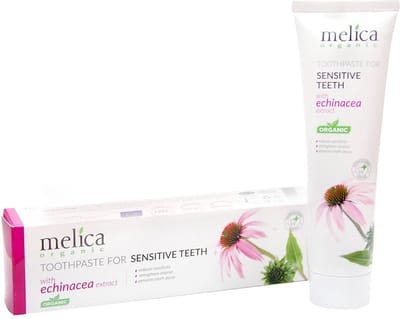 MELICA ORGANIC Biologisch Natuurlijke TANDPASTA met ECHINACEA EXTRACT, XYLITOL en KALIDENT-CALCIUM voor GEVOELIGE Tanden zonder Fluoride, SLS, antiseptica 100g