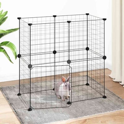 vidaXL - Huisdierenkooi - met - deur - 12 - panelen - 70x35x70 - cm - staal - zwart
