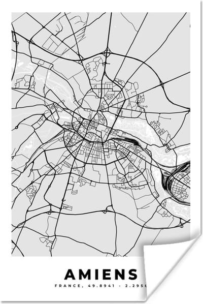Poster Frankrijk - Amiens - Stadskaart - Plattegrond - Kaart - 120x180 cm XXL