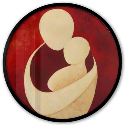 Poster in lijst Rond - Fotolijst 40x40 cm - Posters - Abstract - Moeder - Kind - Rood - Ronde posterlijst zwart - Decoratie - Wanddecoratie woonkamer - Muurdecoratie slaapkamer