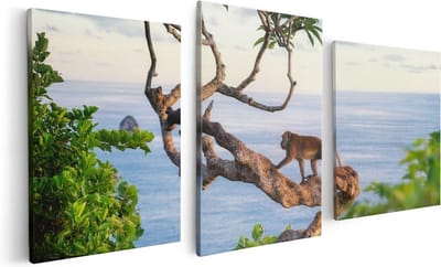 Artaza Canvas Schilderij Drieluik Aap Klimt In Een Boom Aan Het Water - 120x60 - Foto Op Canvas - Canvas Print