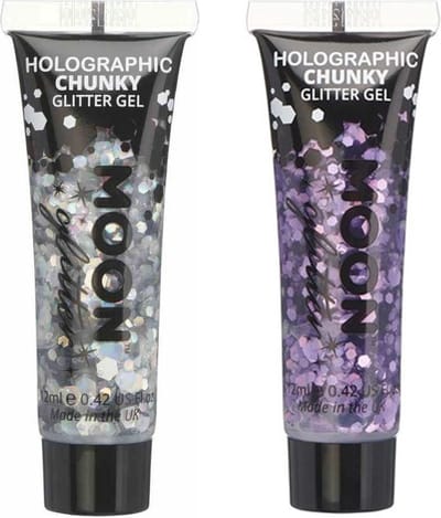 Moon Creations Chunky Glittergel set - voor lichaam en gezicht - zilver/paars