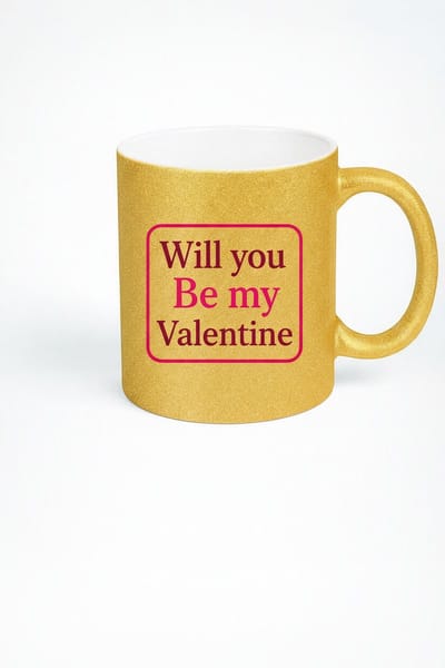 Valentijnsdag Mok Goud Glitter - 'Will you Be my Valentine' - Romantisch Geschenk Liefde