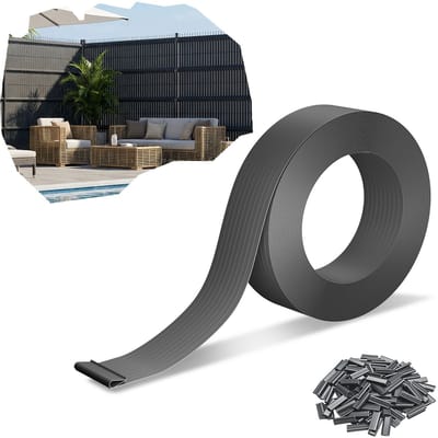 Froadp Grijs 35 m Premium PVC-privacystroken 4,7 cm voor dubbele staafmatten, weerbestendig, UV-bestendig, scheurvast, ondoorzichtige windbescherming voor tuin, balkon, terras, inclusief clips