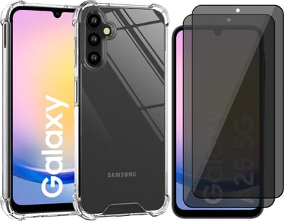 Hoesje geschikt voor Samsung Galaxy A25 / A24 - 2x Privacy Screenprotector Volledig Dekkend Glas - Shockproof Transparant