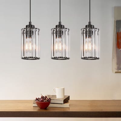 NETTLIFE Hanglamp Kristal - E27 Fitting - 3-Lichts - Zwart - Metaal Keukenlamp - Modern Eettafellamp Max. 25W - voor Eetkamer | Eettafel | Slaapkamer | Woonkamer - zonder lamp
