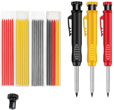 Dailygoods - Timmermanspotlodenset, solide timmermanspotloden, veelzijdige vullingen, vulpotlood, markers, potlood met ingebouwde puntenslijper voor houtbewerking, bouwplaats met etui (5 stuks)